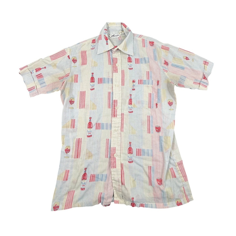 1970s Lancer Shirt Mens Multicolor Vintage Wine Cocktail Print Size Large